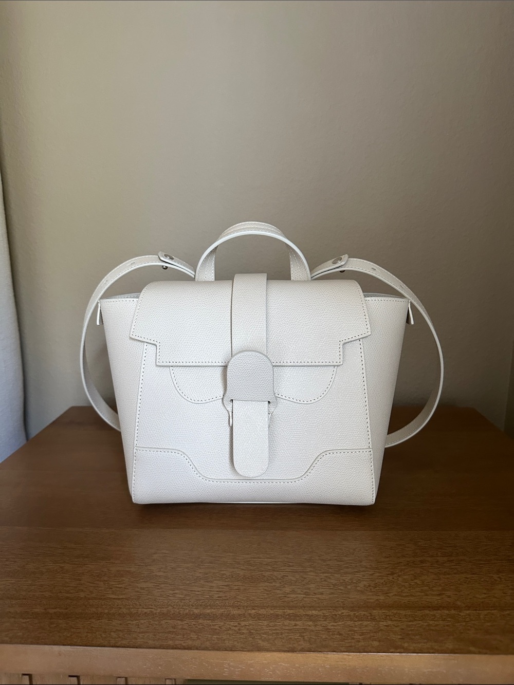 Senreve White Pebbled Leather Backpack Satchel